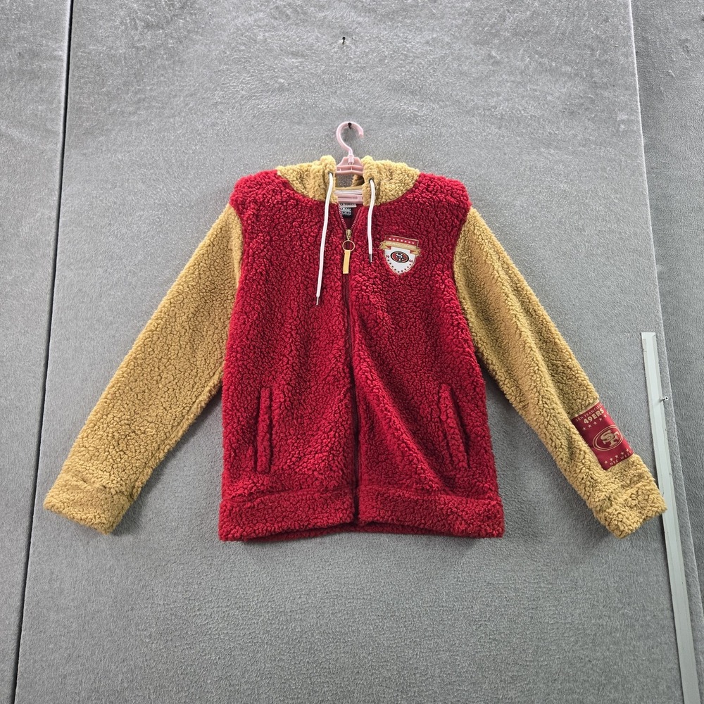 San Francisco 49ers Women Jacket M Red Colorblock Teddy Sherpa Hooded Full Zip